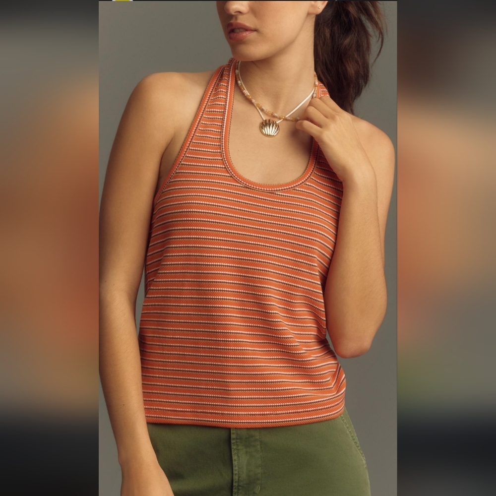 Anthropologie Pilcro Orange Striped Halter Top - Picture 1 of 7